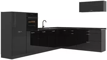 VICCO R-Line Eckk&uuml;che schwarz Hochglanz/Anthrazit 327x143x60cm (66785)