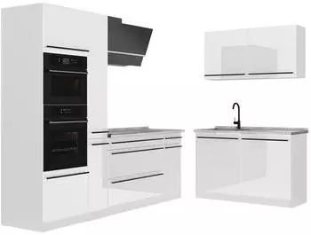 VICCO R-Line Eckk&uuml;che wei&szlig; Hochglanz/wei&szlig;, Arbeitsplatte Marmor, 230x120cm (66747)