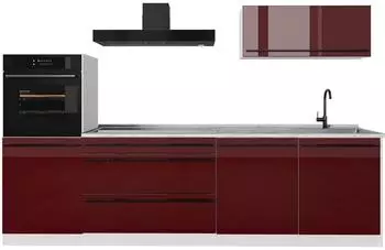 VICCO R-Line K&uuml;chenzeile 280cm rot Hochglanz/wei&szlig; ohne Arbeitsplatte (66500)