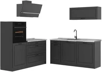 VICCO R-Line K&uuml;chenzeile 160cm Arbeitsplatte Marmor, anthrazit Landhaus (67696)