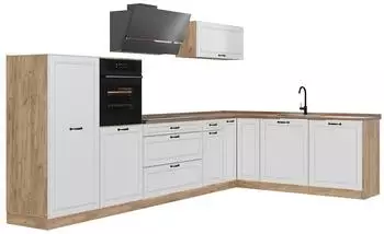 VICCO R-Line Eckk&uuml;che Wei&szlig; Landhaus/Goldkraft Eiche, 347x143x60cm
