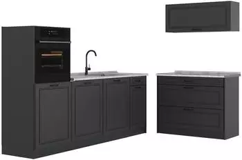 VICCO R-Line K&uuml;chenzeile anthrazit Landhaus, Arbeitsplatte Marmor, 220cm (R-Line)