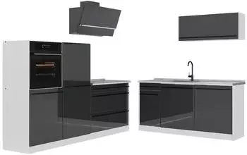 VICCO R-Line K&uuml;chenzeile anthrazit hochglanz/wei&szlig; 220cm ohne Arbeitsplatte (72246)