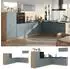 VICCO R-Line Eckküche blau-grau/Goldkraft Eiche 327x143x46cm ohne Arbeitsplatte (67568)
