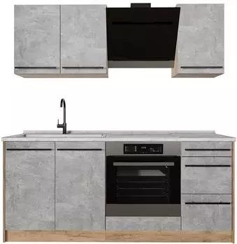 VICCO R-Line K&uuml;chenzeile Beton/Goldkraft Eiche 180cm, AP Marmor (67035)