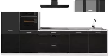 VICCO R-Line K&uuml;chenzeile 340cm ohne Arbeitsplatte, schwarz Hochglanz/wei&szlig; (66548)