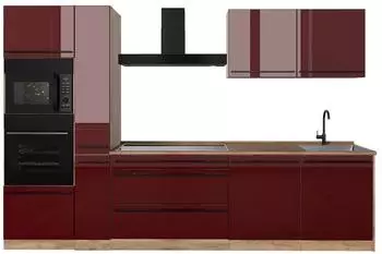 VICCO R-Line K&uuml;chenzeile rot hochglanz/Goldkraft Eiche 310cm ohne Arbeitsplatte (66444)