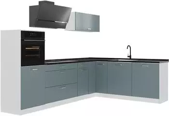 VICCO R-Line Eckk&uuml;che blau-grau/wei&szlig;, Arbeitsplatte anthrazit, 287x206,8x60cm (67537)