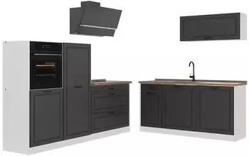 VICCO R-Line K&uuml;chenzeile 220cm, anthrazit Landhaus/wei&szlig;, Arbeitsplatte Goldkraft Eiche (67863)