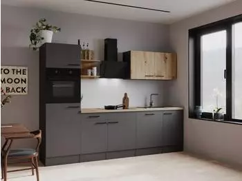 Respekta Oliver K&uuml;chenzeile 280cm grau/Eiche Artisan mit Ger&auml;ten (KB280GRAGA)