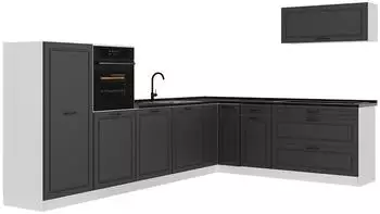 VICCO R-Line Eckk&uuml;che Anthrazit Landhaus/Wei&szlig; 327cm (8 Module)
