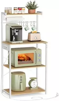 Vasagle Küchenregal mit Steckdosen 4 Ebenen, 8 Haken 60cm