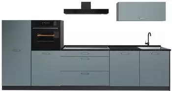 VICCO R-Line K&uuml;chenzeile blau-grau/anthrazit 340cm, Arbeitsplatte anthrazit (67289)