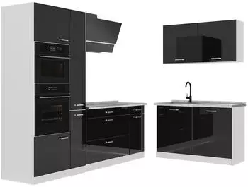 VICCO R-Line Eckk&uuml;che schwarz Hochglanz/wei&szlig; 230x120cm ohne Arbeitsplatte