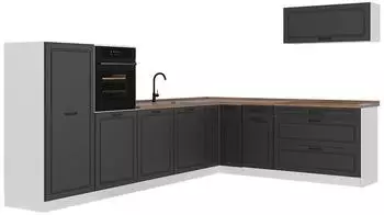 VICCO R-Line Eckk&uuml;che Anthrazit Landhaus/Wei&szlig;, 327cm, ohne Arbeitsplatte