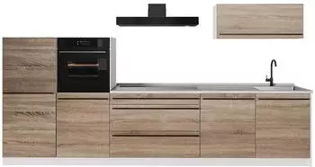 VICCO R-Line K&uuml;chenzeile Sonoma/Wei&szlig; 340cm, Arbeitsplatte Marmor (67323)