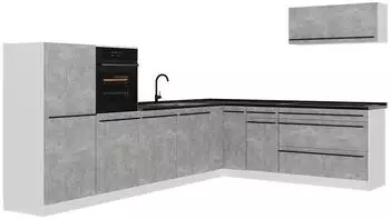 VICCO R-Line Eckk&uuml;che Beton/Wei&szlig;, Arbeitsplatte Anthrazit, 327x143x60cm (67577)