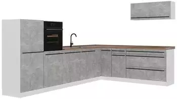 VICCO R-Line Eckk&uuml;che Beton/Wei&szlig;, 327x143x60cm