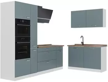VICCO R-Line Eckk&uuml;che blau-grau/wei&szlig; 230x120cm Arbeitsplatte Goldkraft Eiche (67510)