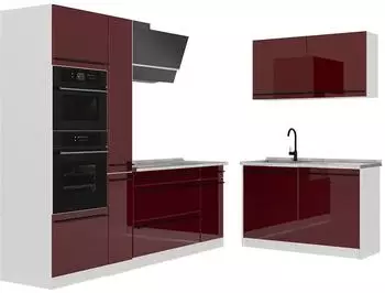 VICCO R-Line Eckk&uuml;che rot Hochglanz/wei&szlig;, Marmorarbeitsplatte, 230x120cm