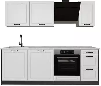 VICCO R-Line K&uuml;chenzeile 220cm wei&szlig; Landhaus/Anthrazit ohne Arbeitsplatte (39910)