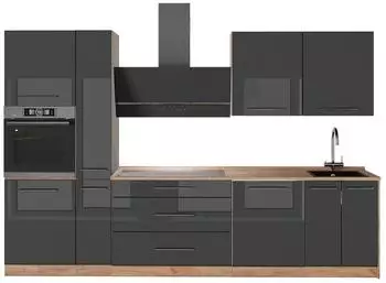 VICCO Fame-Line K&uuml;chenzeile Anthrazit Hochglanz/Goldkraft Eiche 310cm ohne Arbeitsplatte (64291)