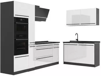 VICCO Eckk&uuml;che R-Line wei&szlig; Hochglanz/Anthrazit 230x120cm (66717)