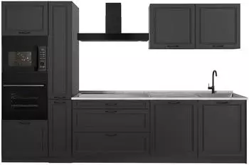 VICCO R-Line K&uuml;chenzeile Anthrazit Landhaus, 310cm, Arbeitsplatte Marmor (67936)