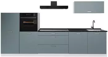 VICCO R-Line K&uuml;chenzeile blau-grau/wei&szlig; 340cm, Arbeitsplatte anthrazit (67317)