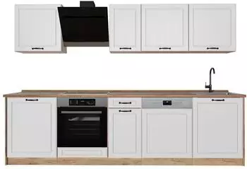 VICCO R-Line K&uuml;chenzeile wei&szlig; Landhaus/Goldkraft Eiche 280cm (39992)