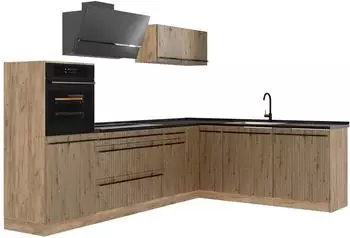 VICCO R-Line Eckk&uuml;che Artisan-Eiche/Honigeiche, ohne Arbeitsplatte, 287x206,8x46cm (67460)