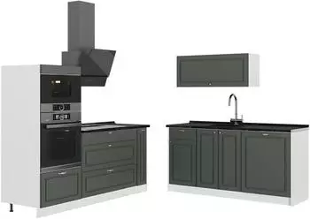VICCO Fame-Line K&uuml;chenzeile gr&uuml;n-gold Landhaus/wei&szlig; 340cm ohne Arbeitsplatte (63735)