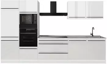 VICCO R-Line K&uuml;chenzeile 340cm wei&szlig; hochglanz, ohne Arbeitsplatte