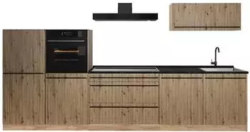 VICCO R-Line K&uuml;chenzeile Artisan-Eiche/Goldkraft Eiche 340cm, Arbeitsplatte anthrazit