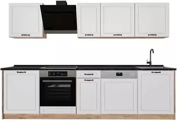 VICCO R-Line K&uuml;chenzeile wei&szlig; Landhaus/Goldkraft Eiche 280cm ohne Arbeitsplatte