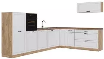VICCO R-Line Eckk&uuml;che wei&szlig; Landhaus/Goldkraft Eiche 327x143x60cm (40316)