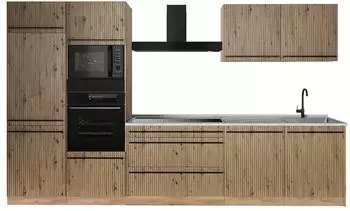 VICCO R-Line K&uuml;chenzeile Artisan-Eiche/Goldkraft Eiche, Arbeitsplatte Marmor, 340cm