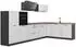VICCO Eckküche R-Line Weiß Landhaus/Anthrazit 347cm, Arbeitsplatte Eiche (R-Line)