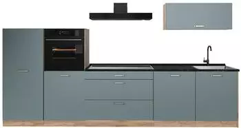 VICCO R-Line K&uuml;chenzeile blau-grau/Goldkraft Eiche, Arbeitsplatte anthrazit, 340cm (R-Line)