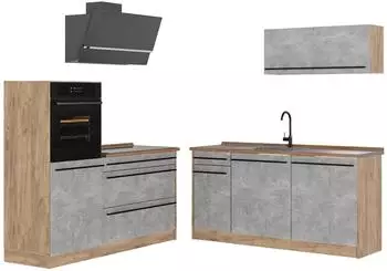 VICCO R-Line K&uuml;chenzeile 160cm ohne Arbeitsplatte, Beton/Goldkraft Eiche (66916)