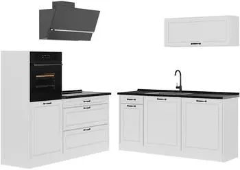 VICCO R-Line K&uuml;chenzeile 160cm, wei&szlig; Landhaus/wei&szlig;, Arbeitsplatte anthrazit