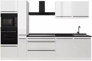 VICCO R-Line K&uuml;chenzeile 310cm, wei&szlig; hochglanz/wei&szlig;, Arbeitsplatte anthrazit