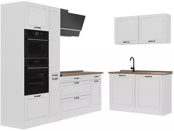 VICCO Eckk&uuml;che R-Line Wei&szlig; Landhaus/Wei&szlig;, 230x120cm, Arbeitsplatte Goldkraft Eiche (68191)