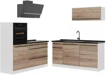 VICCO R-Line K&uuml;chenzeile 160cm, Sonoma/wei&szlig;, Arbeitsplatte anthrazit (66937)