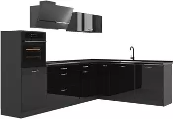 VICCO Eckk&uuml;che R-Line, schwarz Hochglanz/Anthrazit, 287cm (R-Line)