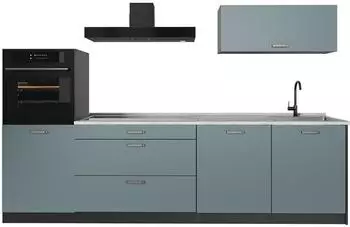 VICCO R-Line K&uuml;chenzeile blau-grau/anthrazit, Marmorarbeitsplatte, 280cm (67247)