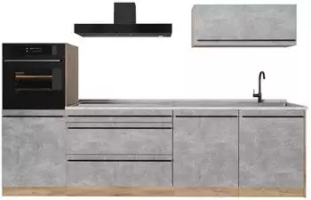 VICCO R-Line K&uuml;chenzeile Beton/Goldkraft Eiche 280cm mit Marmorarbeitsplatte