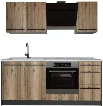 VICCO R-Line K&uuml;chenzeile Artisan-Eiche/Anthrazit 180cm, Arbeitsplatte Marmor (66975)