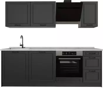 VICCO R-Line K&uuml;chenzeile Anthrazit Landhaus/Anthrazit 220cm ohne Arbeitsplatte