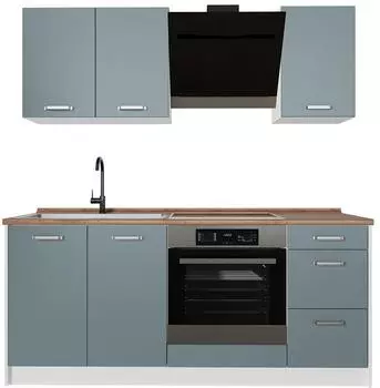 VICCO R-Line K&uuml;chenzeile 180cm blau-grau/wei&szlig;, AP Eiche (67054)
